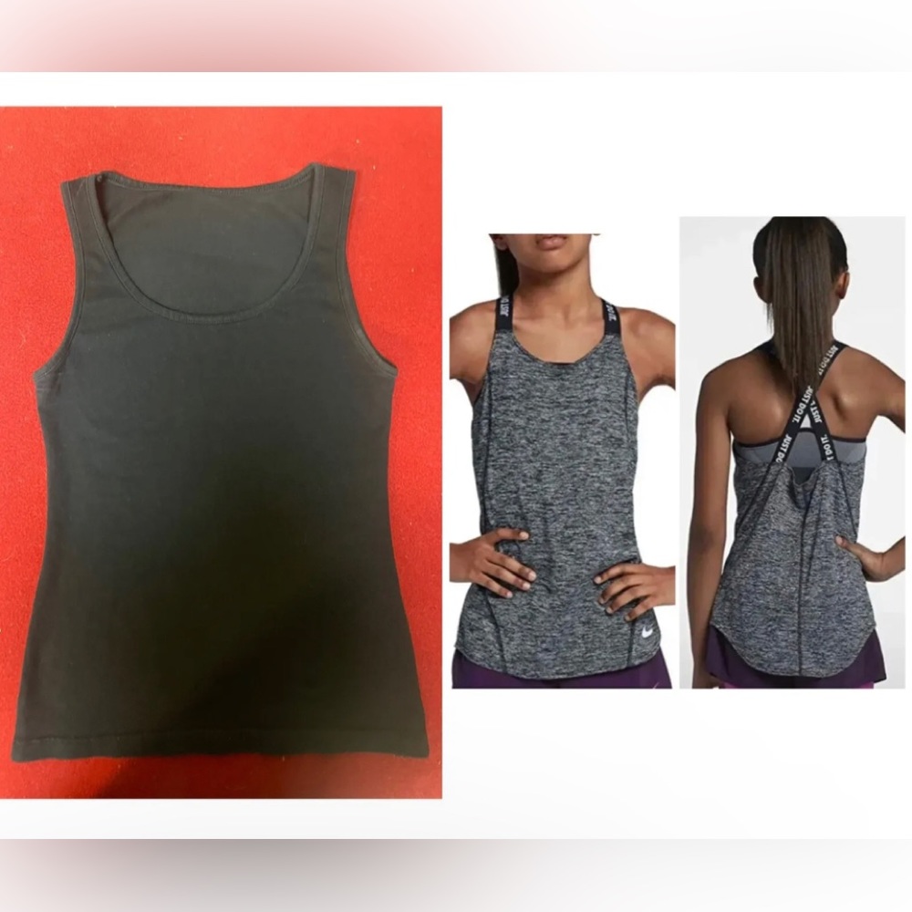 Nike Dry Big Girl Dri-FIT Grey Training Tank Top AH3955-010 & Black Tank Sz S